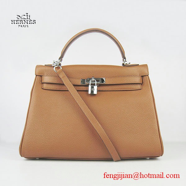 Hermes Kelly 32cm Togo Leather Bag Light Coffee 6108 Silver Hardware